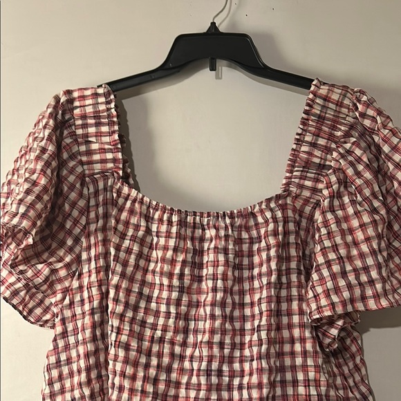 Zac and Rachel Women’s Top Blouse Plaid Square Neck Short Sleeve Size 2 X - Picture 5 of 7